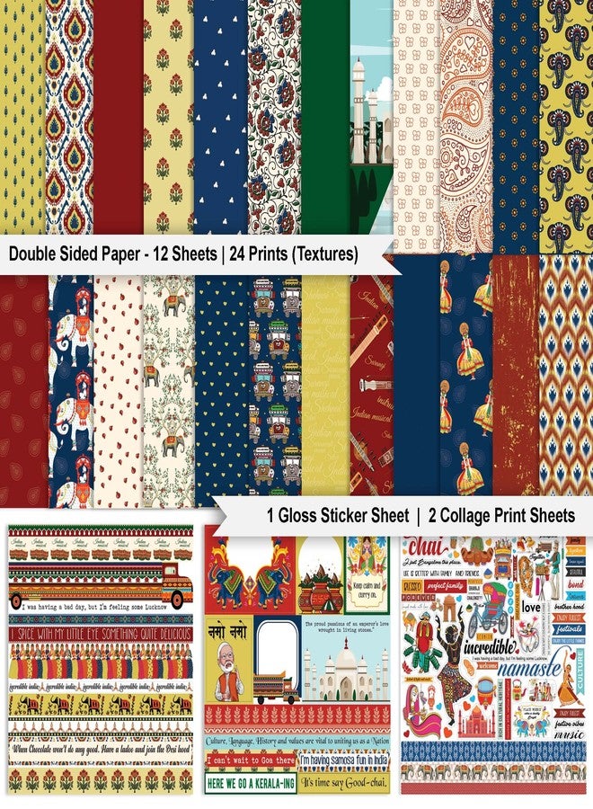 Inkdotpot Indian Asian Theme Collection Double,Sided Scrapbook Paper Kit Cardstock 12"x12" Card Making Paper Pack of with Sticker Sheet - 16 Pages - Multicolor - Image 2